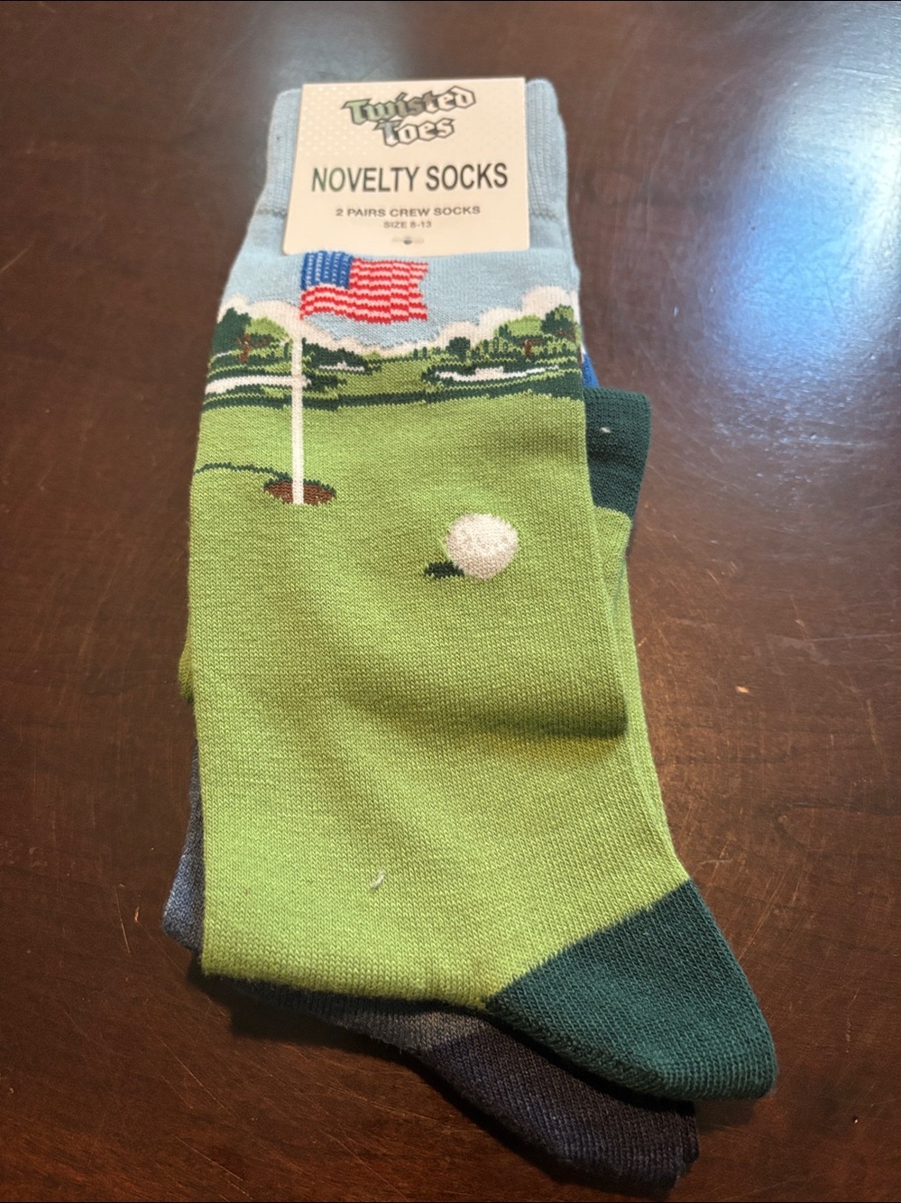 2 Pair Twisted Toes America 250 Golf & Flag Red White & Blue Crew Socks NWT
